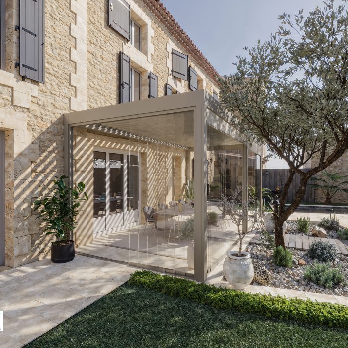 Étude 3D pergola Angoulême - Simulation de pergola bioclimatique réalisée par Atrihome Concept